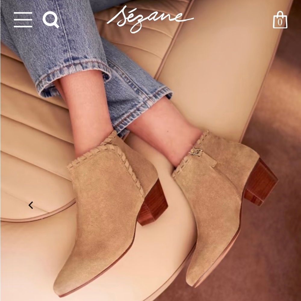 Sézane Tan Suede Heeled Ankle Boots